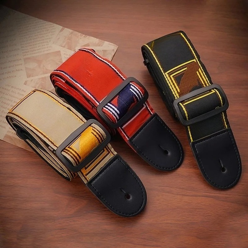 Leather Classic Strap - 1pc Embroidery Guitar Strap Leather Acoustic