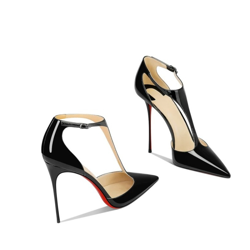 Black Patent Pointed Stiletto  - Leather Classic Strap ulasan dan harga