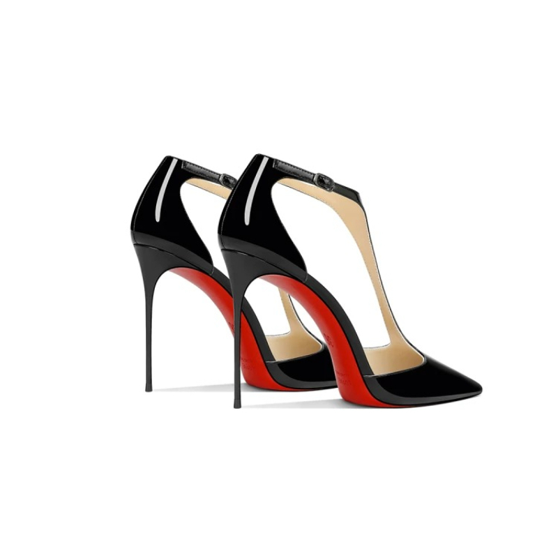 Black Patent Pointed Stiletto  - Leather Classic Strap ulasan dan harga