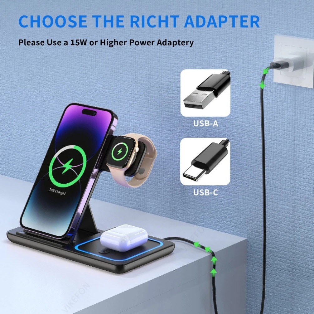 Foldable 3 in 1 Wireless Charg - Smartwatch Ac ulasan dan harga