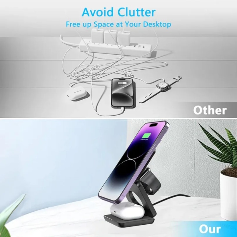 3 in 1 Foldable Magnetic Wirel - Smartwatch Ac ulasan dan harga